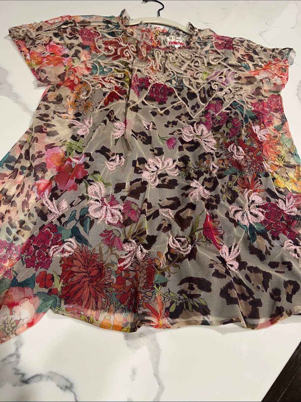 Johnny Was Multicolor Floral Embroidered Sheer Blouse With Camisole